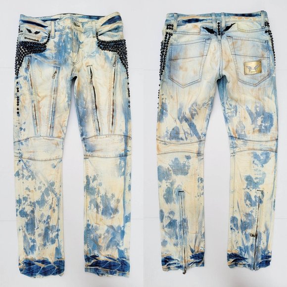 New Men's ROBIN'S JEAN Slim Studs Zippered Jeans